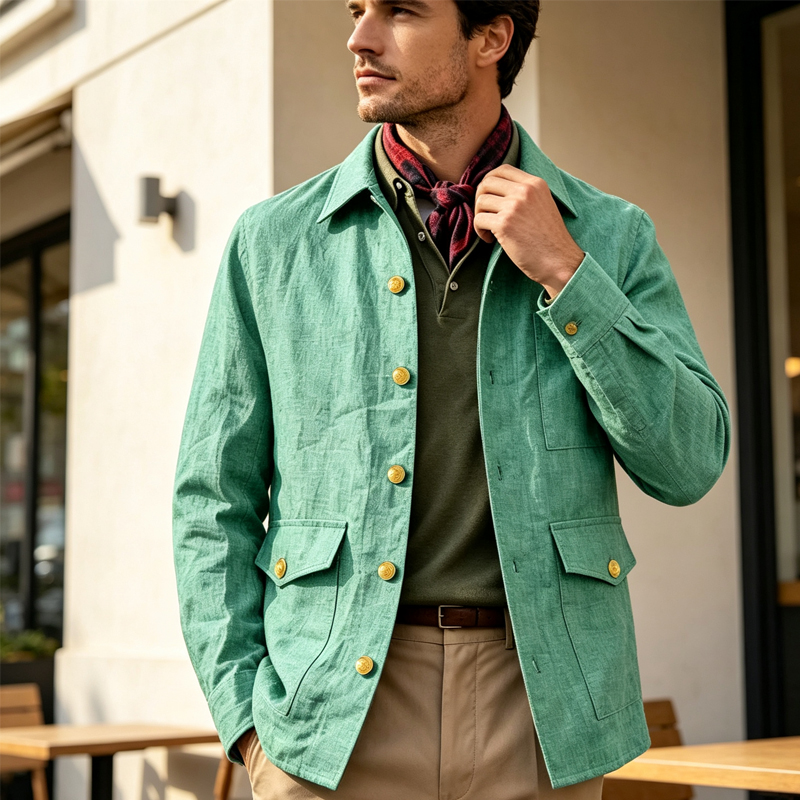 Men Formal Wear Office - Vintage Men's Linen Jacket Lapel Collar