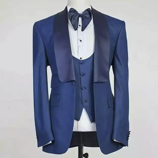Blue Jacket Set Man Suit Shawl - đánh giá và giá Men Formal Party Wear Outfit