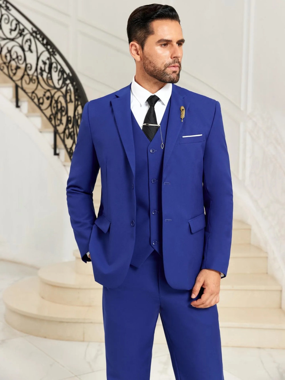 New Blue Men's Slim Fit Suits  - đánh giá và giá Men Formal Party Wear Outfit