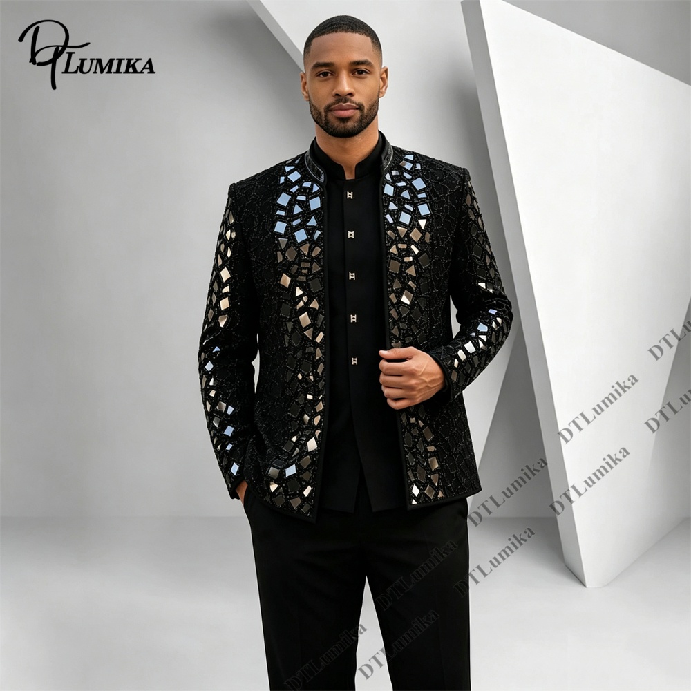Men Black Mandarin Collar Suit - đánh giá và giá Men'S Formal Wear For Office