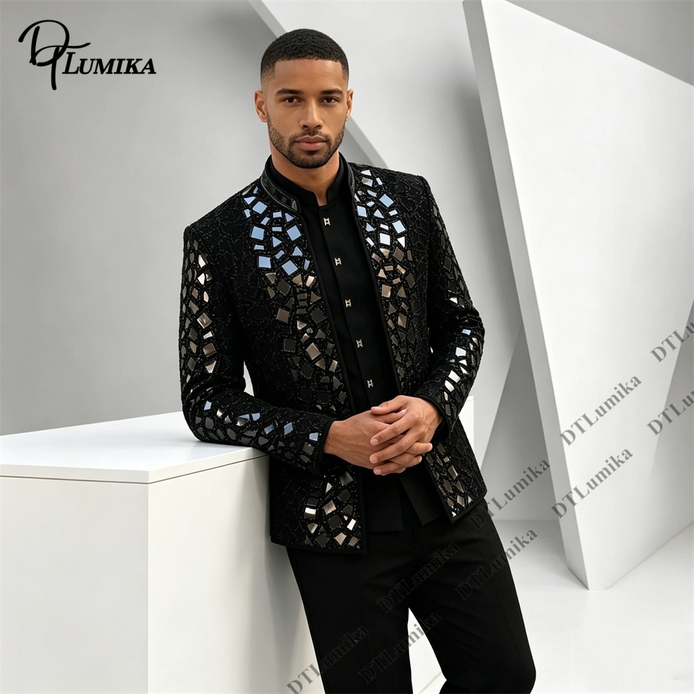 Men Black Mandarin Collar Suit - đánh giá và giá Men'S Formal Wear For Office