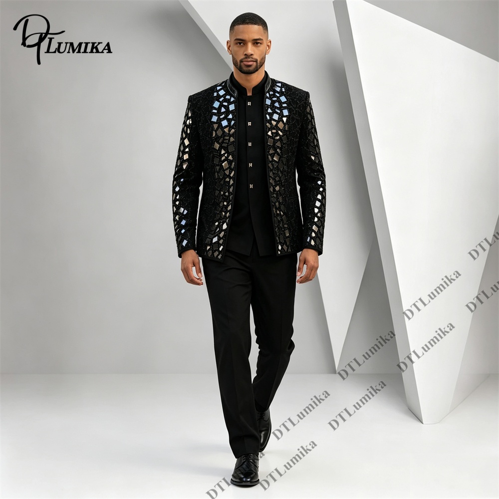 Men Black Mandarin Collar Suit - đánh giá và giá Men'S Formal Wear For Office
