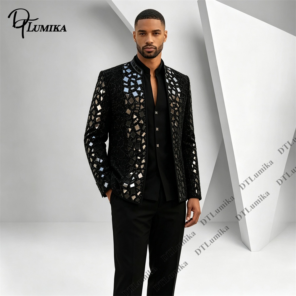 Men Black Mandarin Collar Suit - đánh giá và giá Men'S Formal Wear For Office
